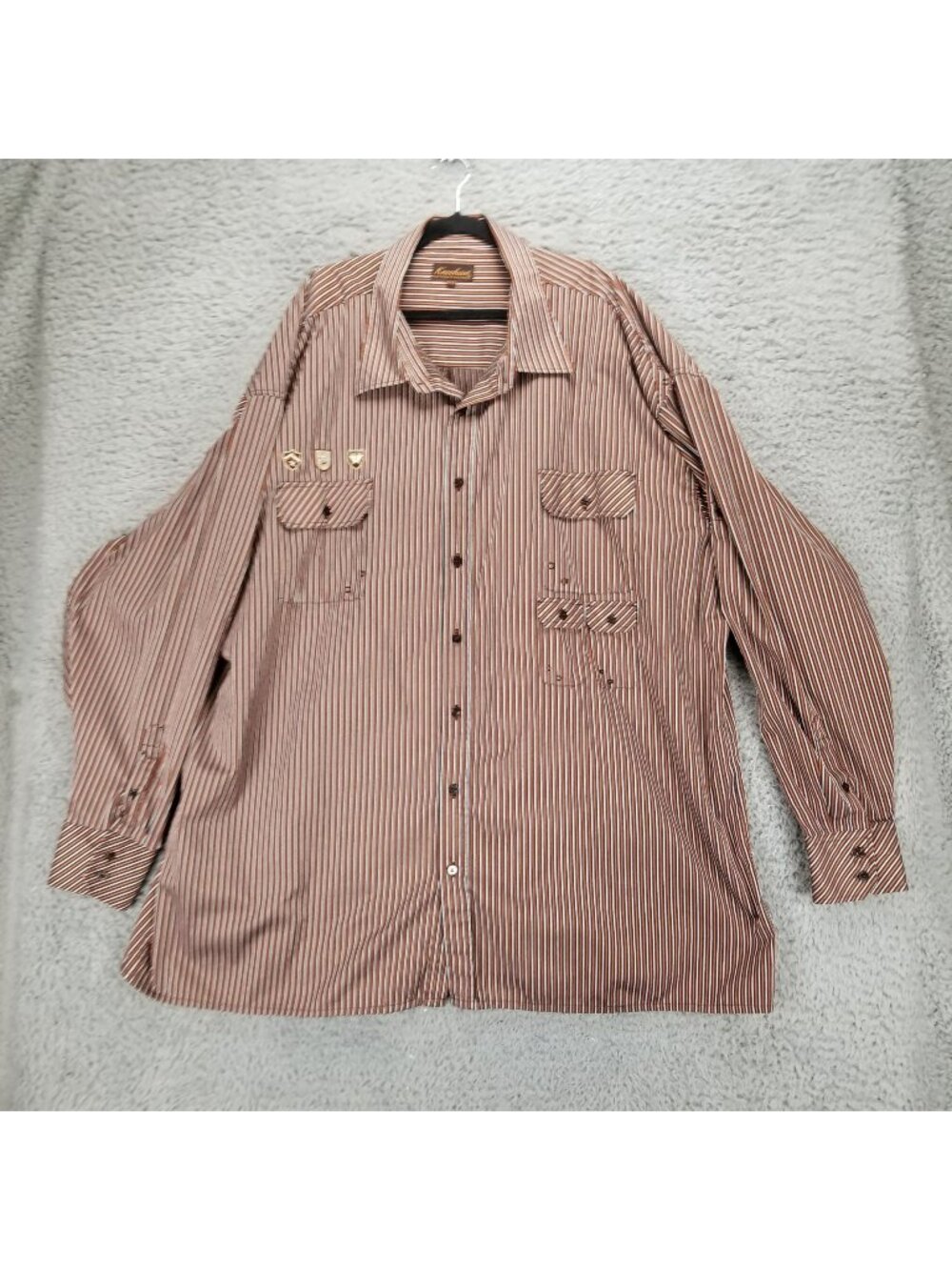 Knockout Shirt Mens 6XLB Brown Striped Long Sleeve Button Up *Read*